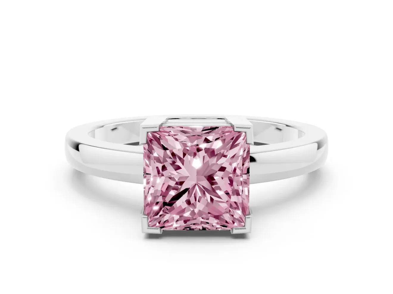 Princess Cut Solitaire Engagement Ring Setting for a Fancy Pink Lab-Grown Diamond | Flat Tab Prongs | White Gold