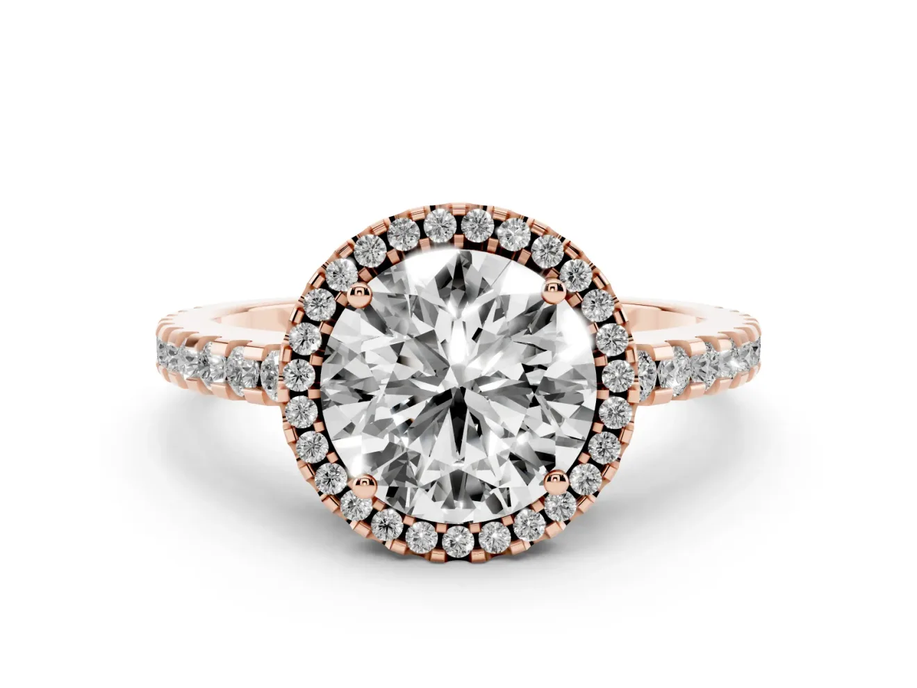 Round Halo Engagement Ring Setting | Half Pave Band | Rose Gold