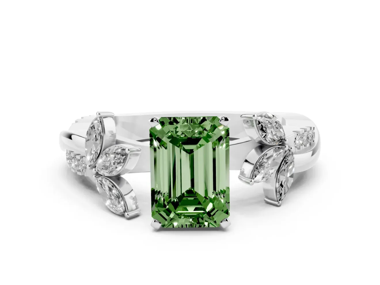 Emerald Cut Floral Vine Engagement Ring Setting for a Fancy Green Lab-Grown Diamond | Platinum
