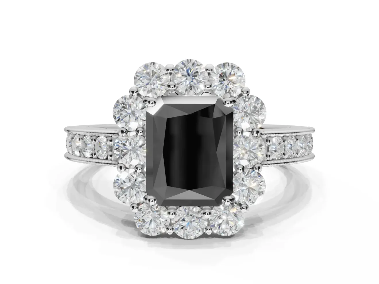 Radiant Cut Vintage Halo Engagement Ring Setting for a Black Center | Sterling Silver