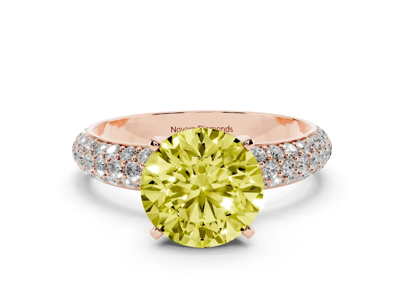 Round Domed Pavé Engagement Ring Setting for a Fancy Yellow Lab-Grown Diamond | Rose Gold