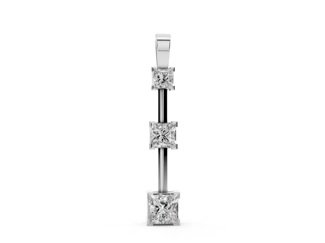 Princess Cut Lab-Grown Diamond Graduated Bar Pendant Necklace | Spaced Settings | White Gold