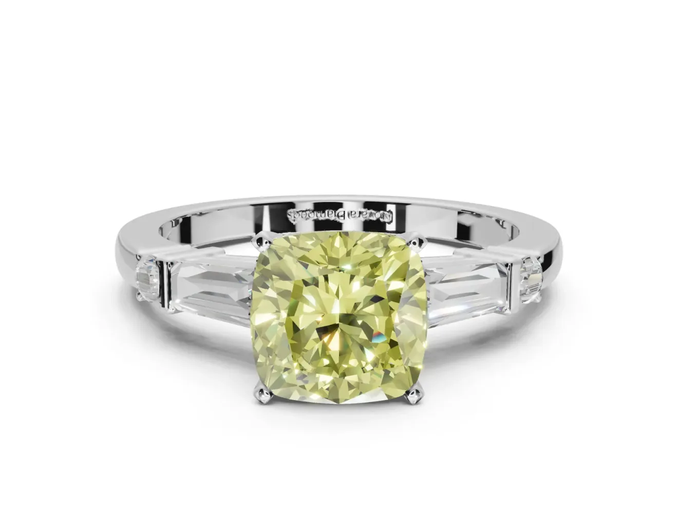 Cushion Cut Tapered Baguette Engagement Ring Setting for a Fancy Yellow Lab-Grown Diamond | Platinum