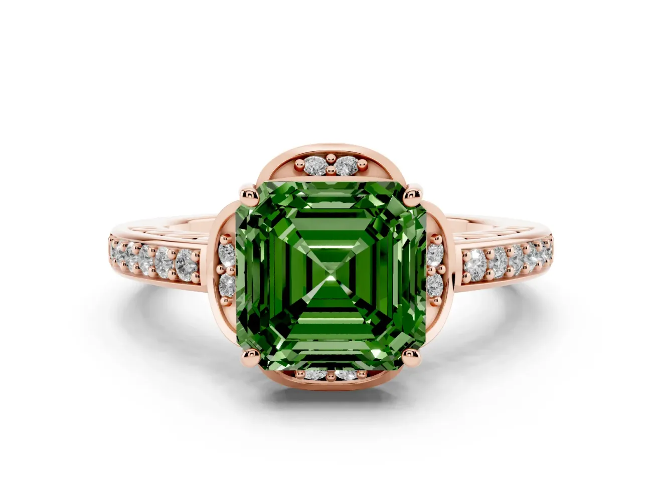 Asscher Cut Floral Pavé Engagement Ring Setting for a Fancy Green Lab-Grown Diamond | Rose Gold