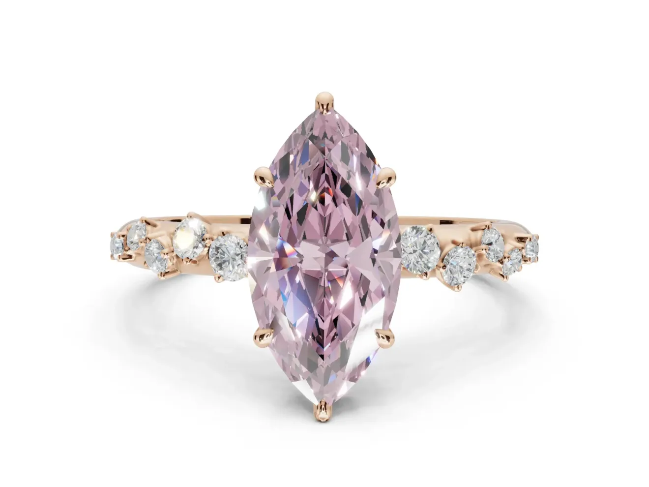 Marquise Graduated Solitaire Engagement Ring Setting for a Fancy Pink Lab-Grown Diamond | Rose Gold
