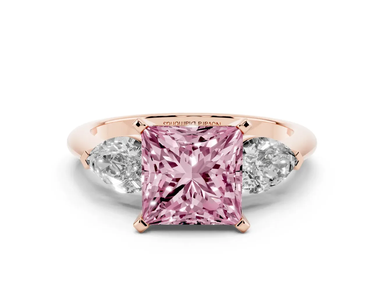 Princess Cut 3-Stone Engagement Ring Setting for a Fancy Pink Lab-Grown Diamond | Rose Gold