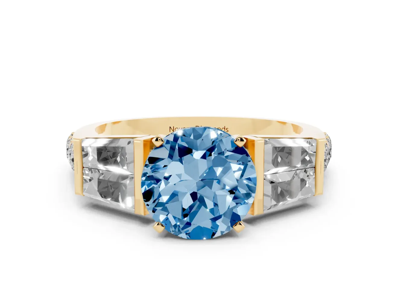 Round Channel Set Baguette Engagement Ring Setting for a Fancy Blue Lab-Grown Diamond | Yellow Gold