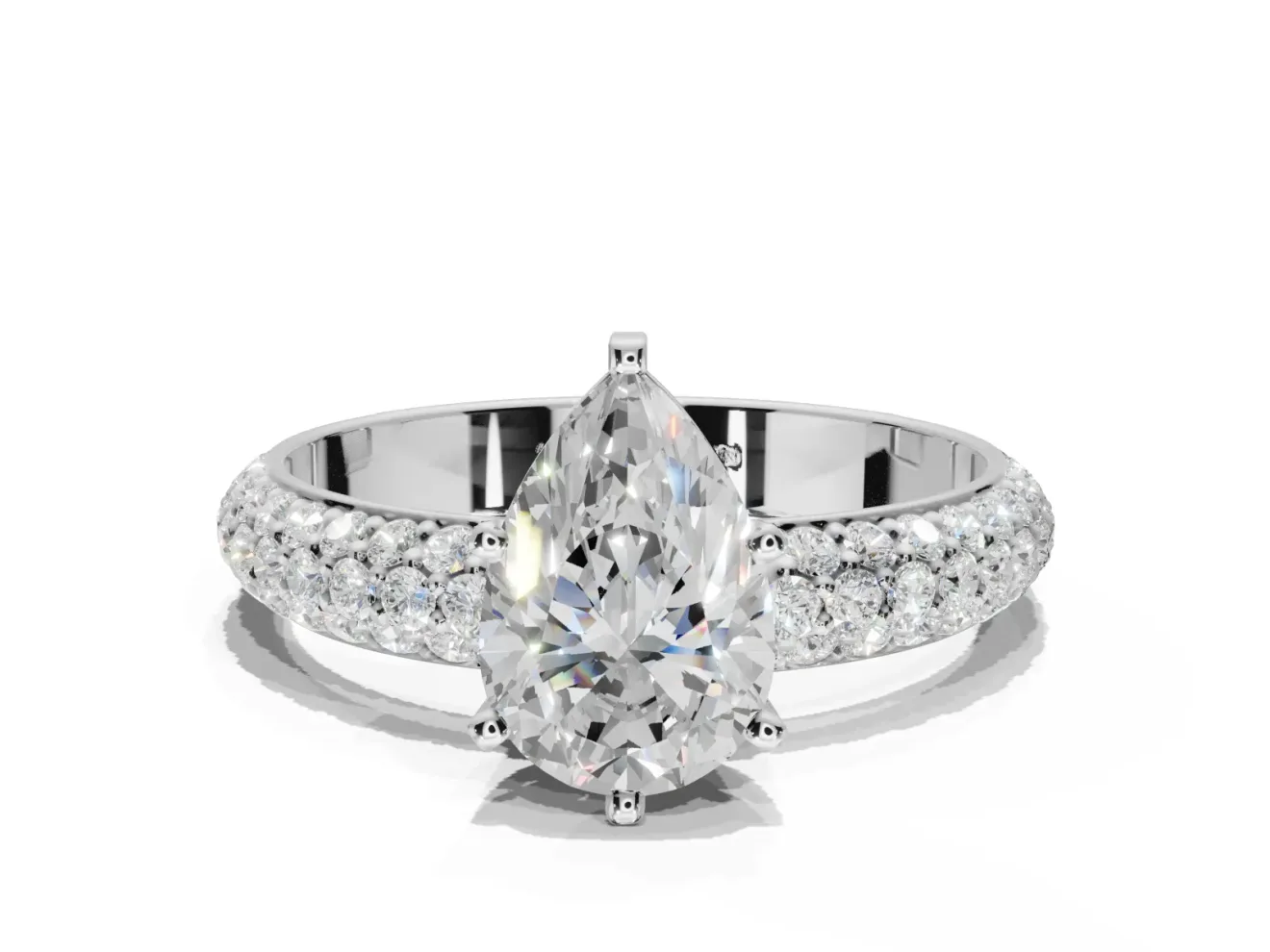 Pear-Shaped Pavé Solitaire Engagement Ring Setting | Domed Pavé Band | Platinum
