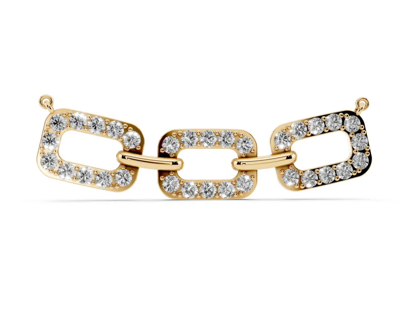 Round Lab-Grown Diamond Pavé Cushion Link Pendant Necklace | Shared Prongs | Yellow Gold
