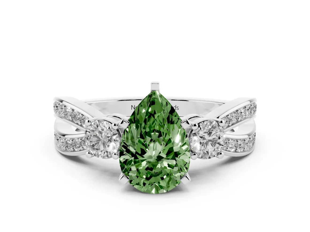 Pear-Shaped Three-Stone Twist Engagement Ring Setting for a Fancy Green Lab-Grown Diamond | Platinum