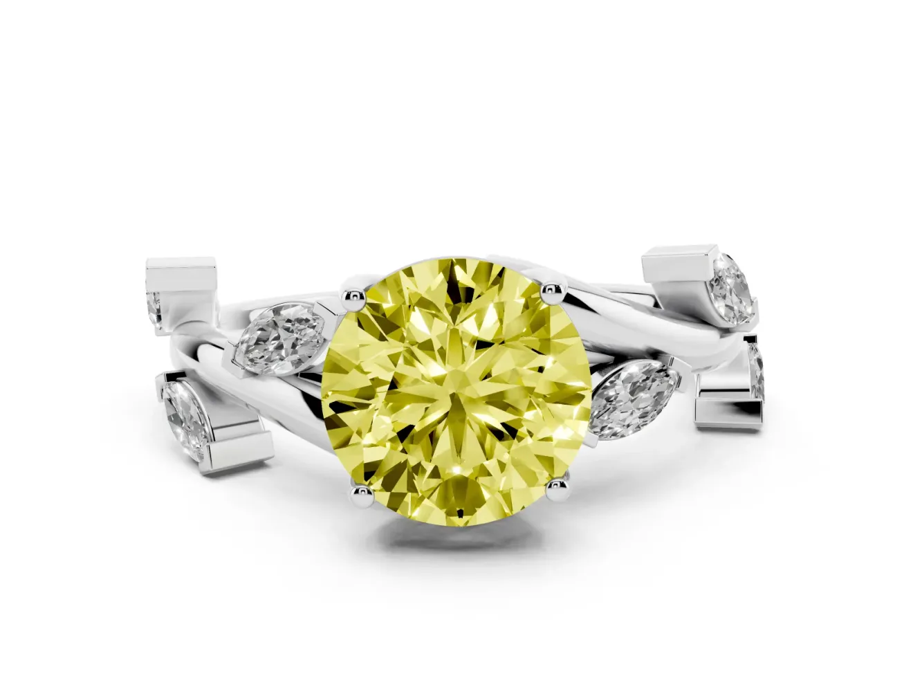 Round Twisted Vine Engagement Ring Setting for a Fancy Yellow Lab-Grown Diamond | White Gold