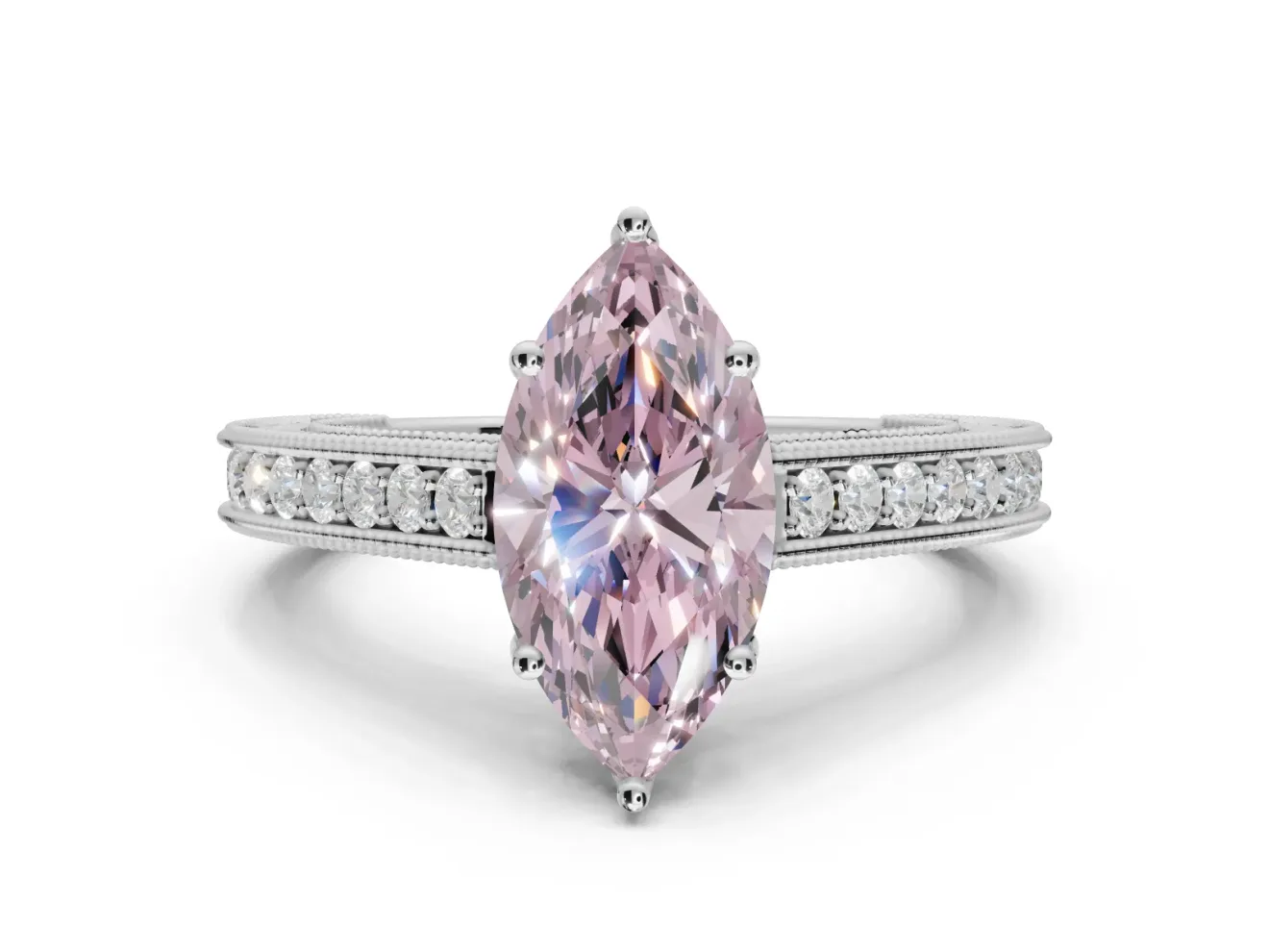 Marquise Vintage Engagement Ring Setting for a Fancy Pink Lab-Grown Diamond | Sterling Silver - Design NV-24644