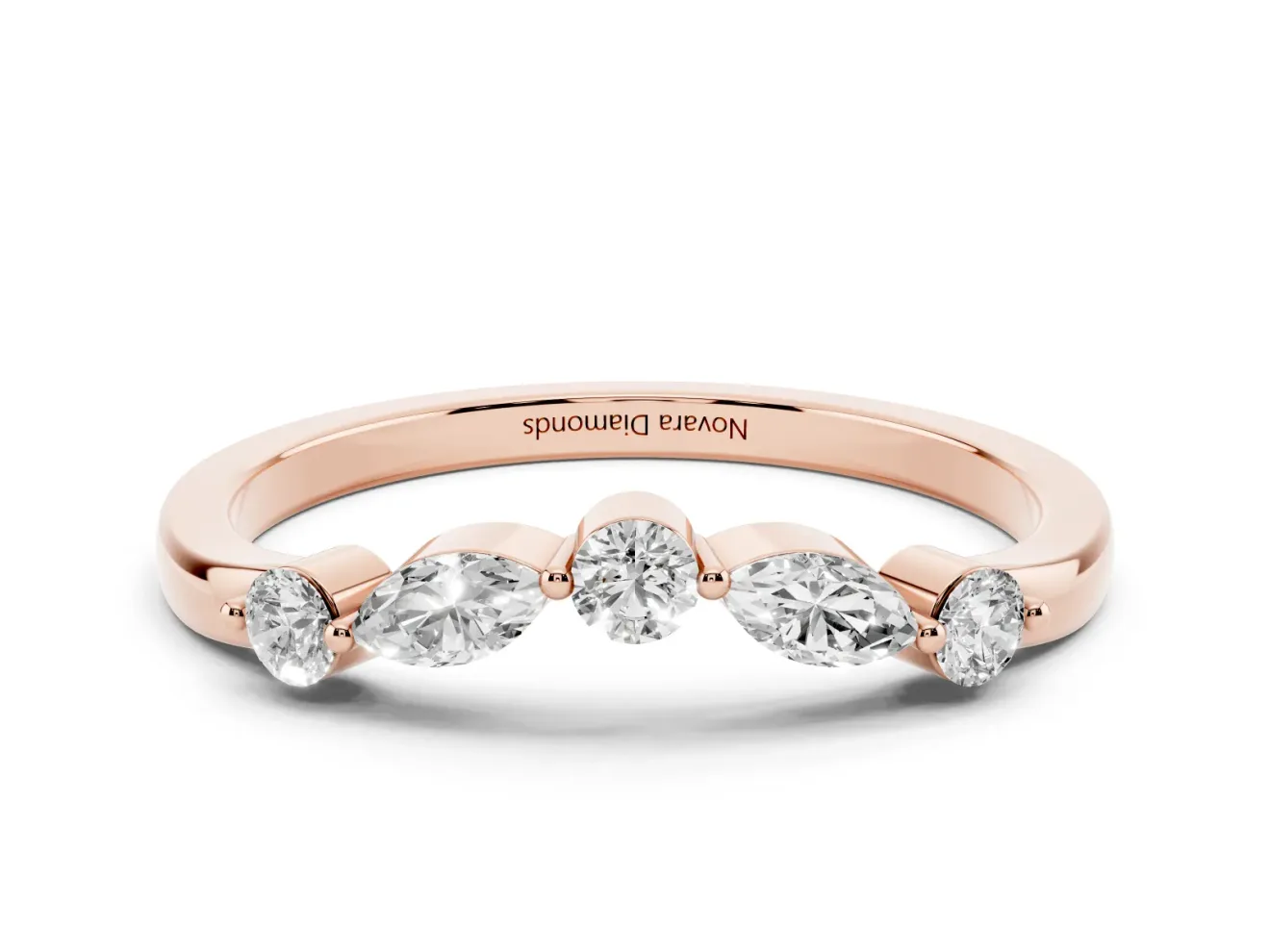 Round and Marquise Diamond Half Eternity Band Set in Rose gold with Alternating Prong Setting