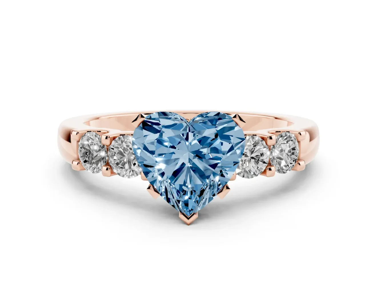 Heart-Shaped Five Stone Engagement Ring Setting for a Fancy Blue Lab-Grown Diamond | Rose Gold