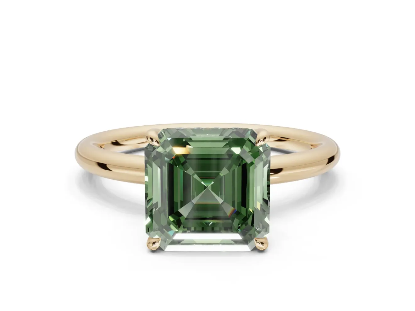 Asscher Cut Hidden Halo Ring Setting for a Fancy Green Lab-Grown Diamond | Yellow Gold
