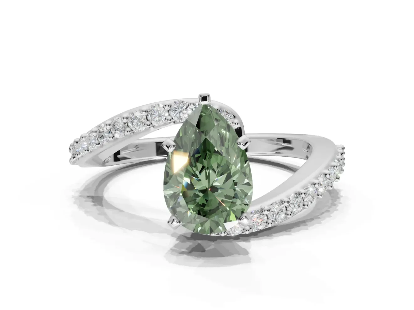 Pear-Shaped Bypass Engagement Ring Setting for a Fancy Green Lab-Grown Diamond | Sterling Silver