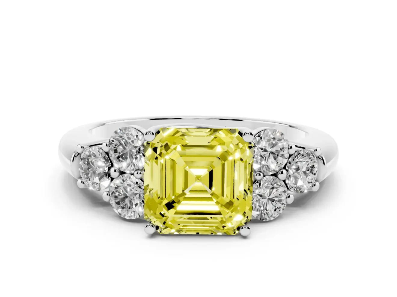 Asscher Cut Side Stone Engagement Ring Setting for a Fancy Yellow Lab-Grown Diamond | Platinum