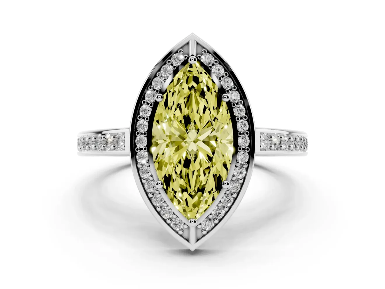 Marquise Sectioned Halo Engagement Ring Setting for a Fancy Yellow Lab-Grown Diamond | Platinum