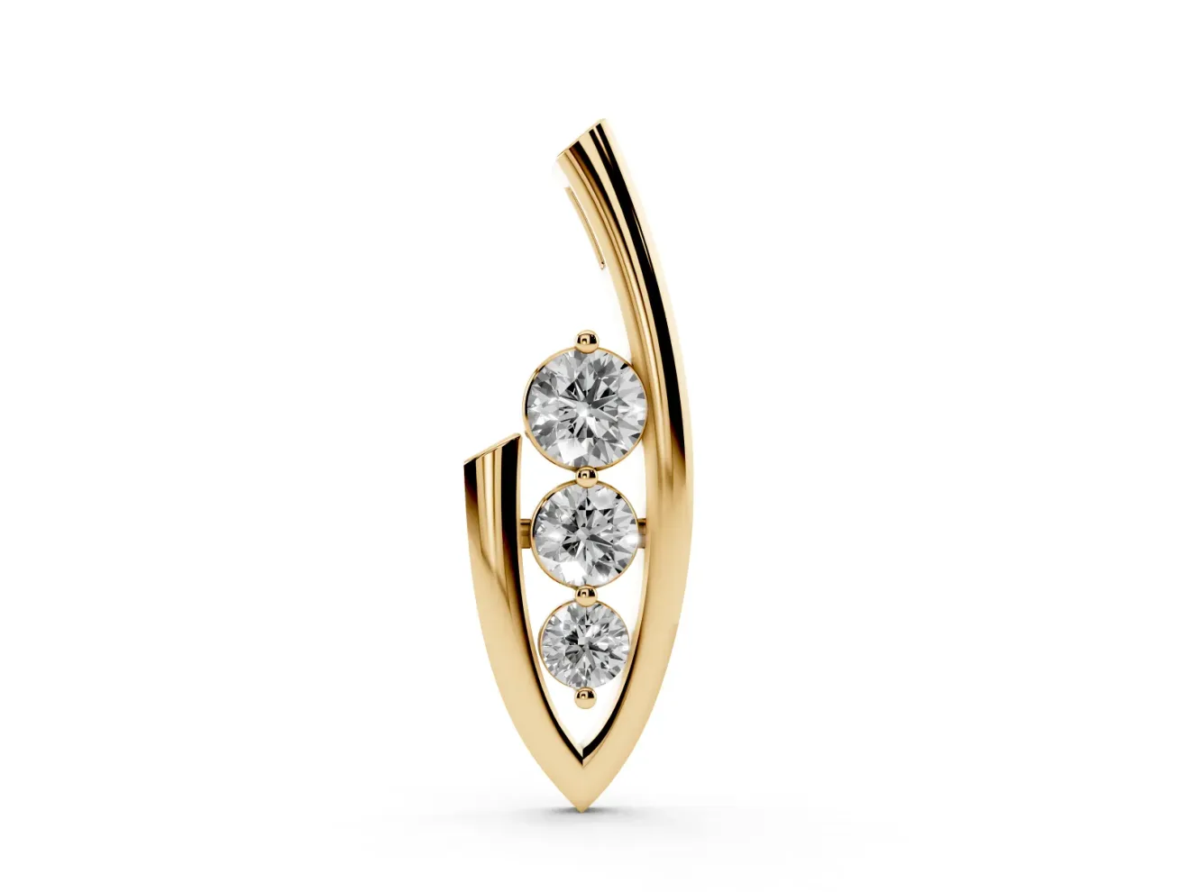 Round Lab-Grown Diamond Graduated Three-Stone Curved Frame Pendant | Open Frame | Yellow Gold