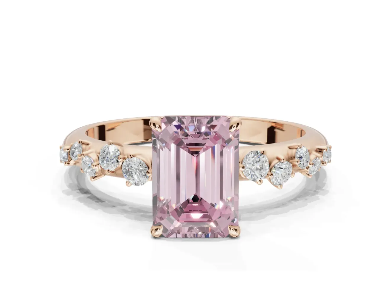 Emerald Cut Graduated Solitaire Engagement Ring Setting for a Fancy Pink Lab-Grown Diamond | Rose Gold