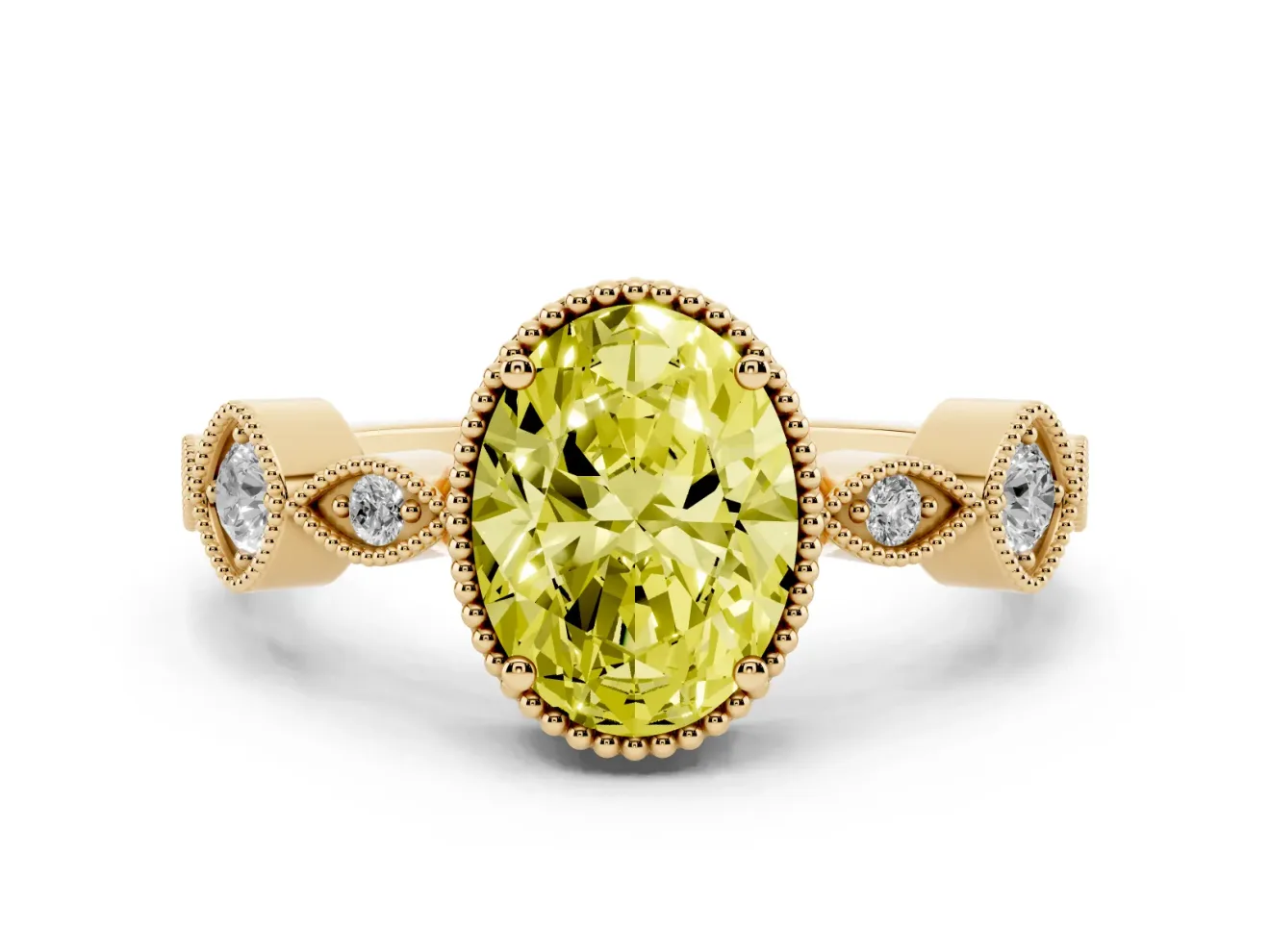 Oval Vintage Engagement Ring Setting for a Fancy Yellow Lab-Grown Diamond | Yellow Gold - Design NV-24637