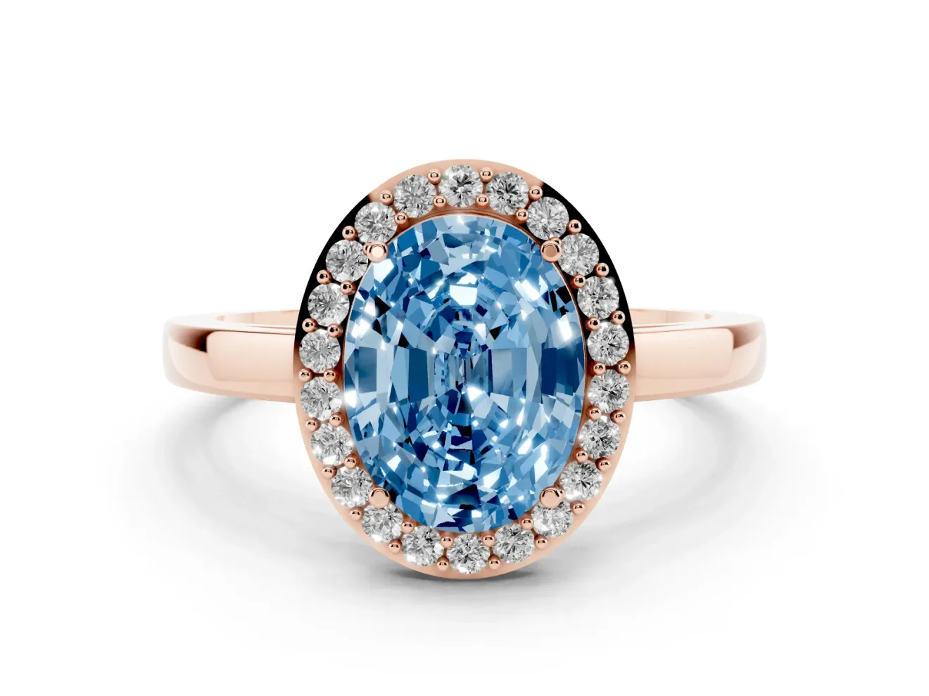 Oval Thin Halo Engagement Ring Setting for a Fancy Blue Lab-Grown Diamond | Plain Band | Rose Gold