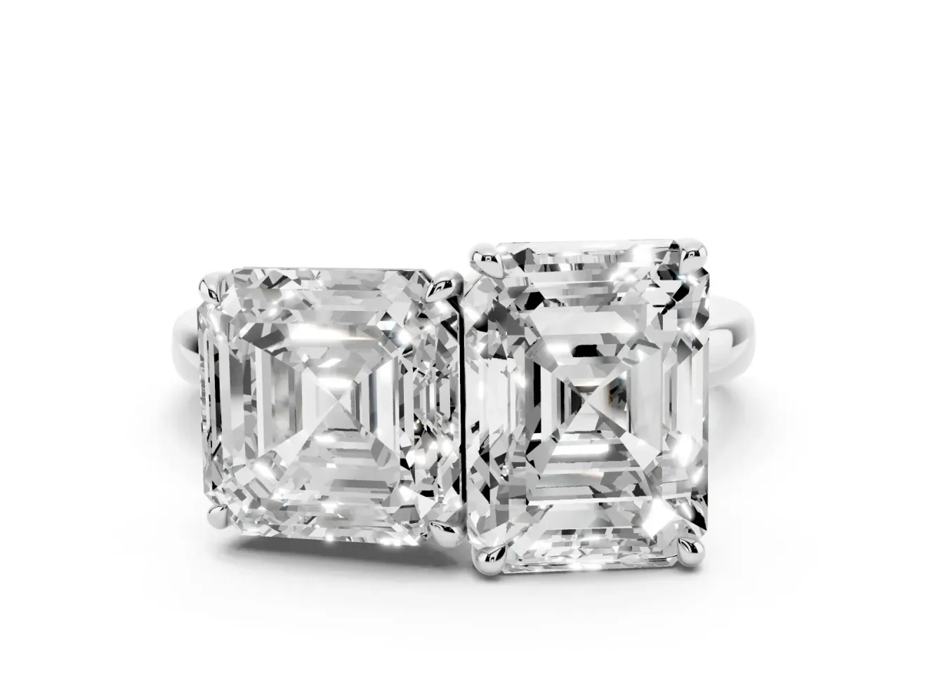 Asscher Cut and Emerald Cut Toi Moi Ring Set in Silver with Prong Setting