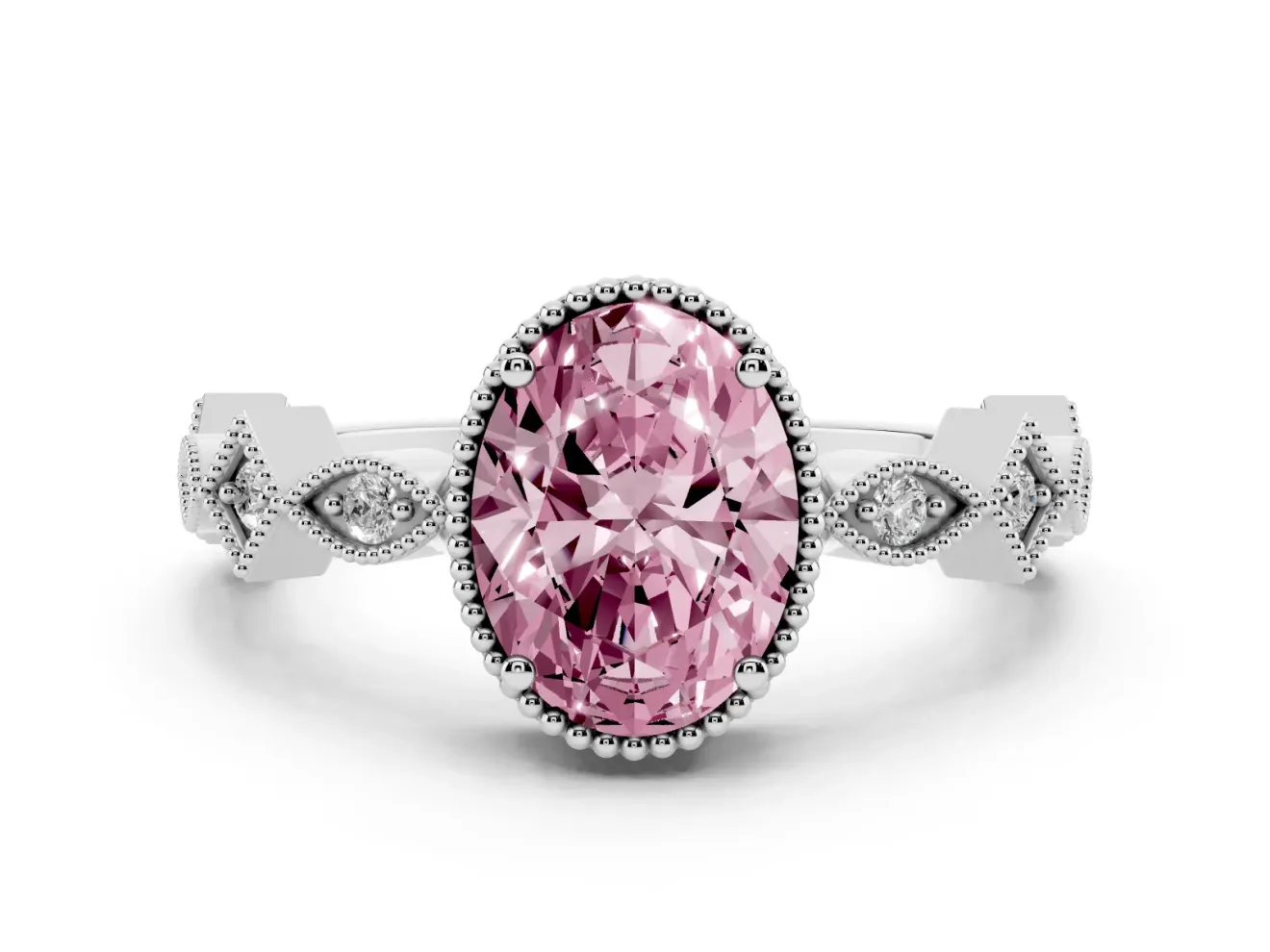 Oval Milgrain Bezel Engagement Ring Setting for a Fancy Pink Lab-Grown Diamond | Platinum