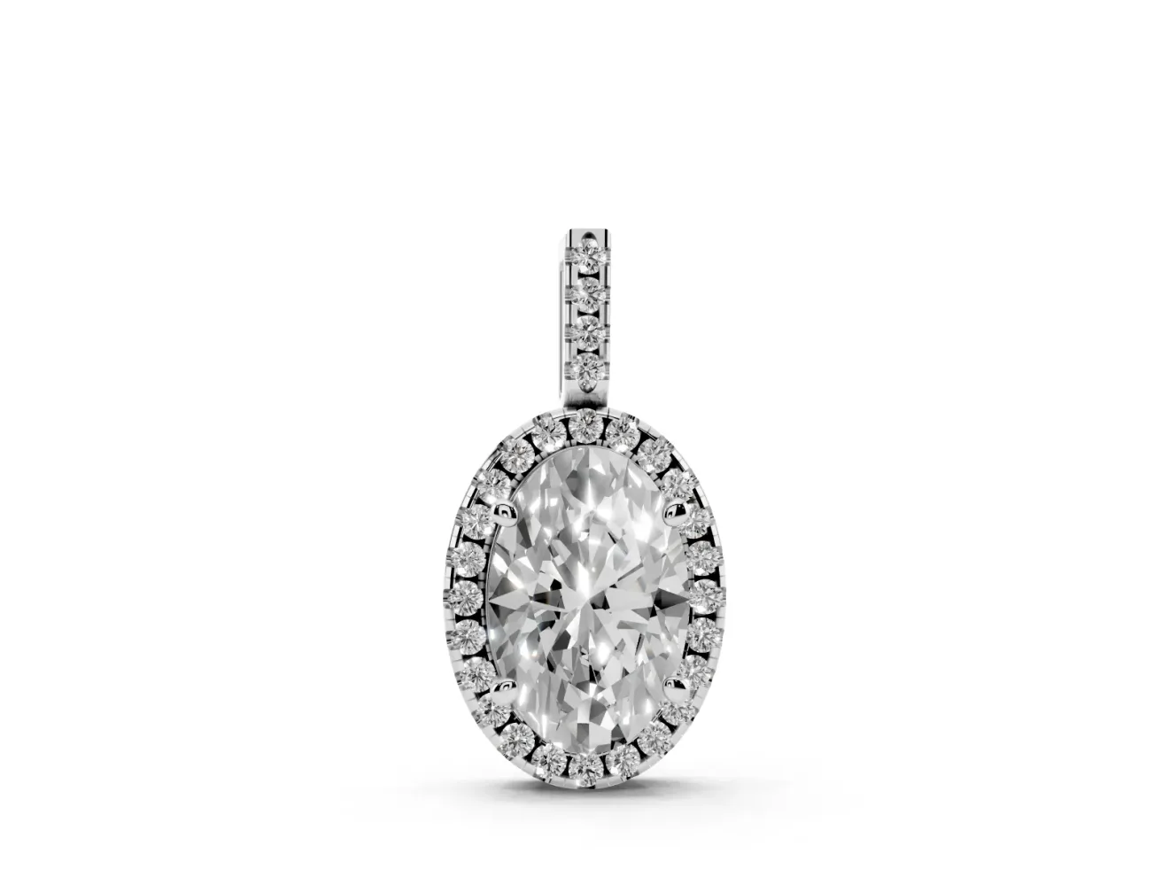 Oval Lab-Grown Diamond Halo Pendant Necklace | White Gold