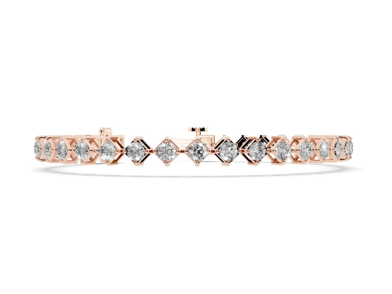 Princess Cut Diamond Tennis Bracelet Set in Rose gold with Square Prong Setting