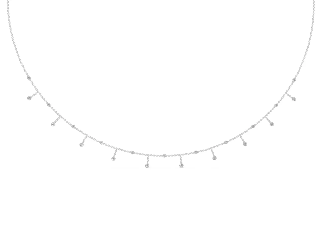 Round Lab-Grown Diamond Bezel Dangle Station Necklace | Cable Chain | Sterling Silver