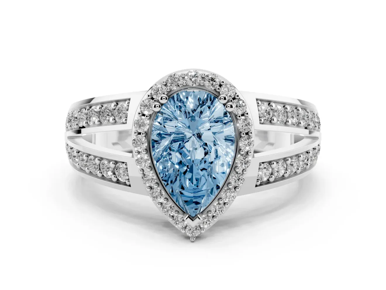 Pear-Shaped Halo Engagement Ring Setting for a Fancy Blue Lab-Grown Diamond | Split Shank | Platinum