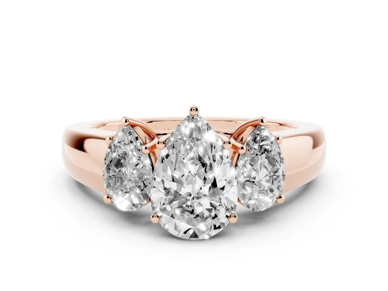 Pear-Shaped Three Stone Engagement Ring Setting | Touching Side Stones | Rose Gold