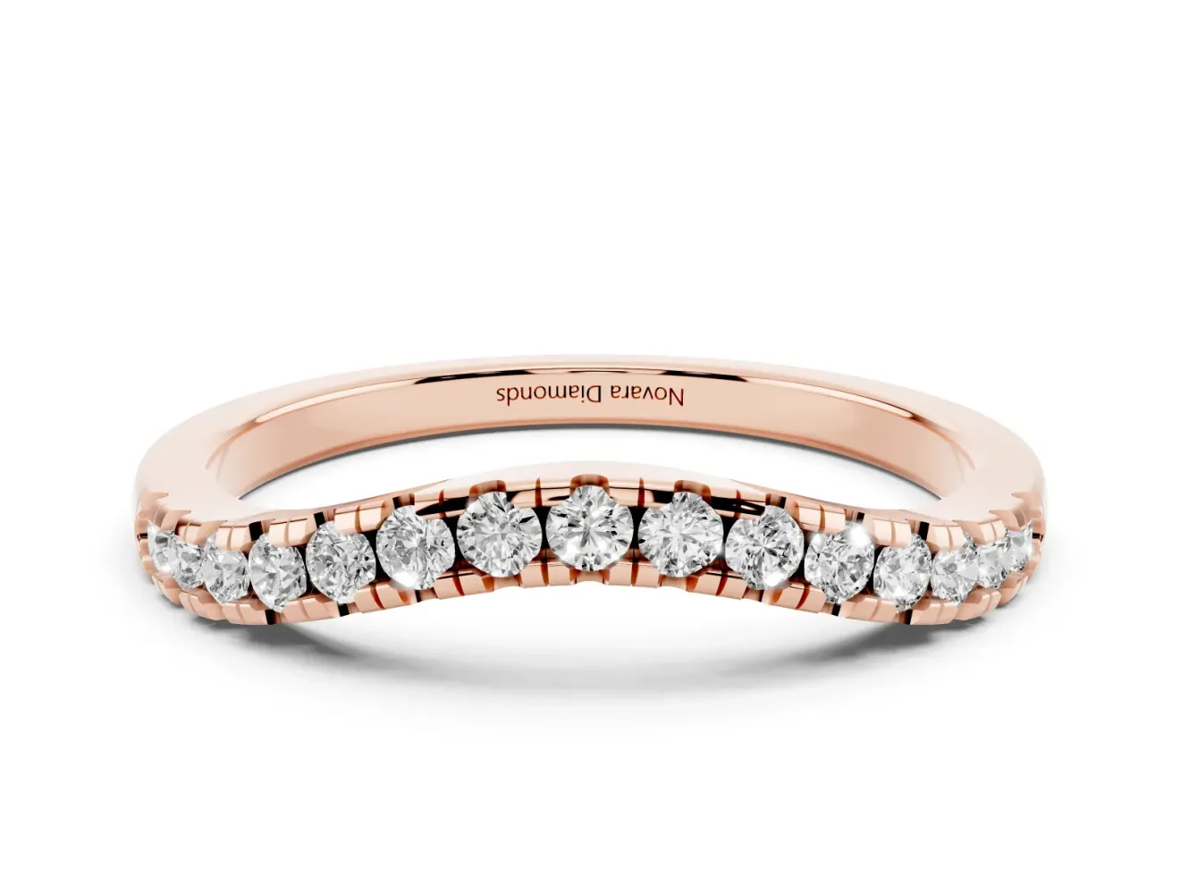 Round Lab-Grown Diamond Pavé Contour Wedding Band | Shared Prongs | Rose Gold