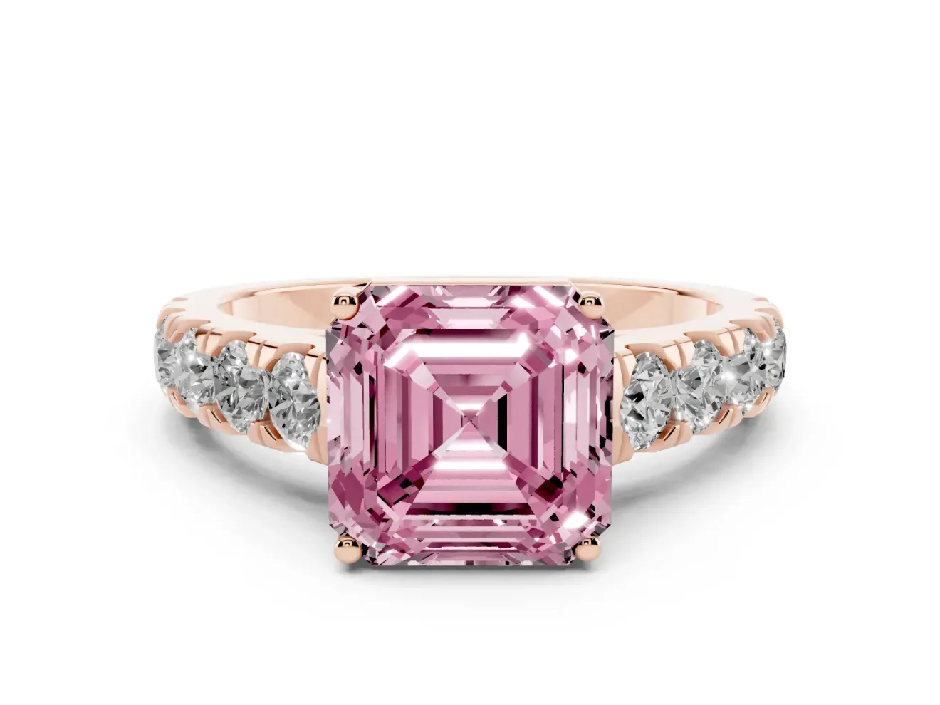 Asscher Cut Engagement Ring Setting for a Fancy Pink Lab-Grown Diamond | Rose Gold - Design NV-24643