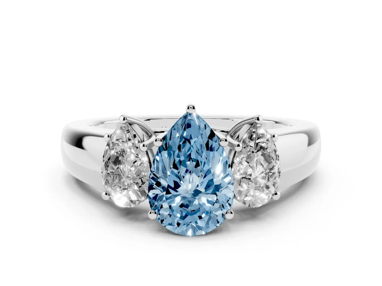 Pear-Shaped 3 Stone Engagement Ring Setting for a Fancy Blue Lab-Grown Diamond | Platinum