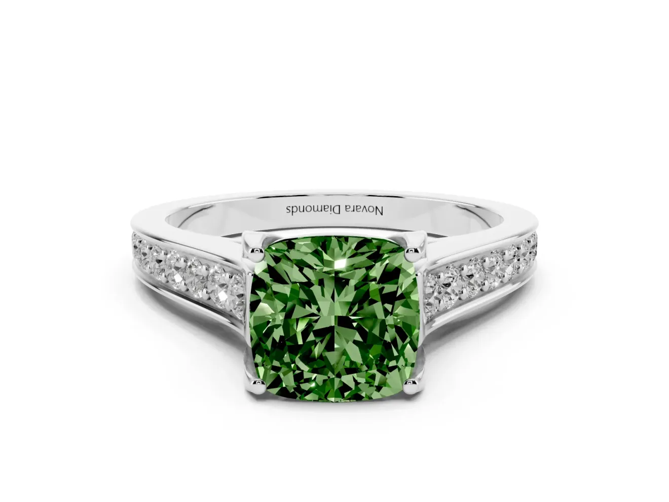 Cushion Cut Graduated Pavé Engagement Ring Setting for a Fancy Green Lab-Grown Diamond | Sterling Silver