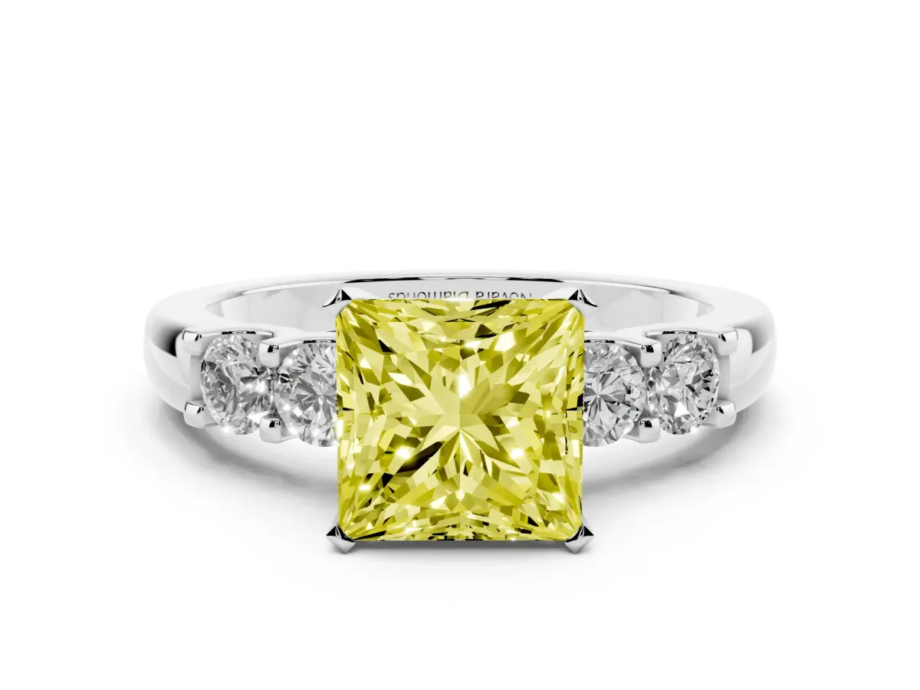 Princess Cut Five Stone Engagement Ring Setting for a Fancy Yellow Lab-Grown Diamond | Platinum