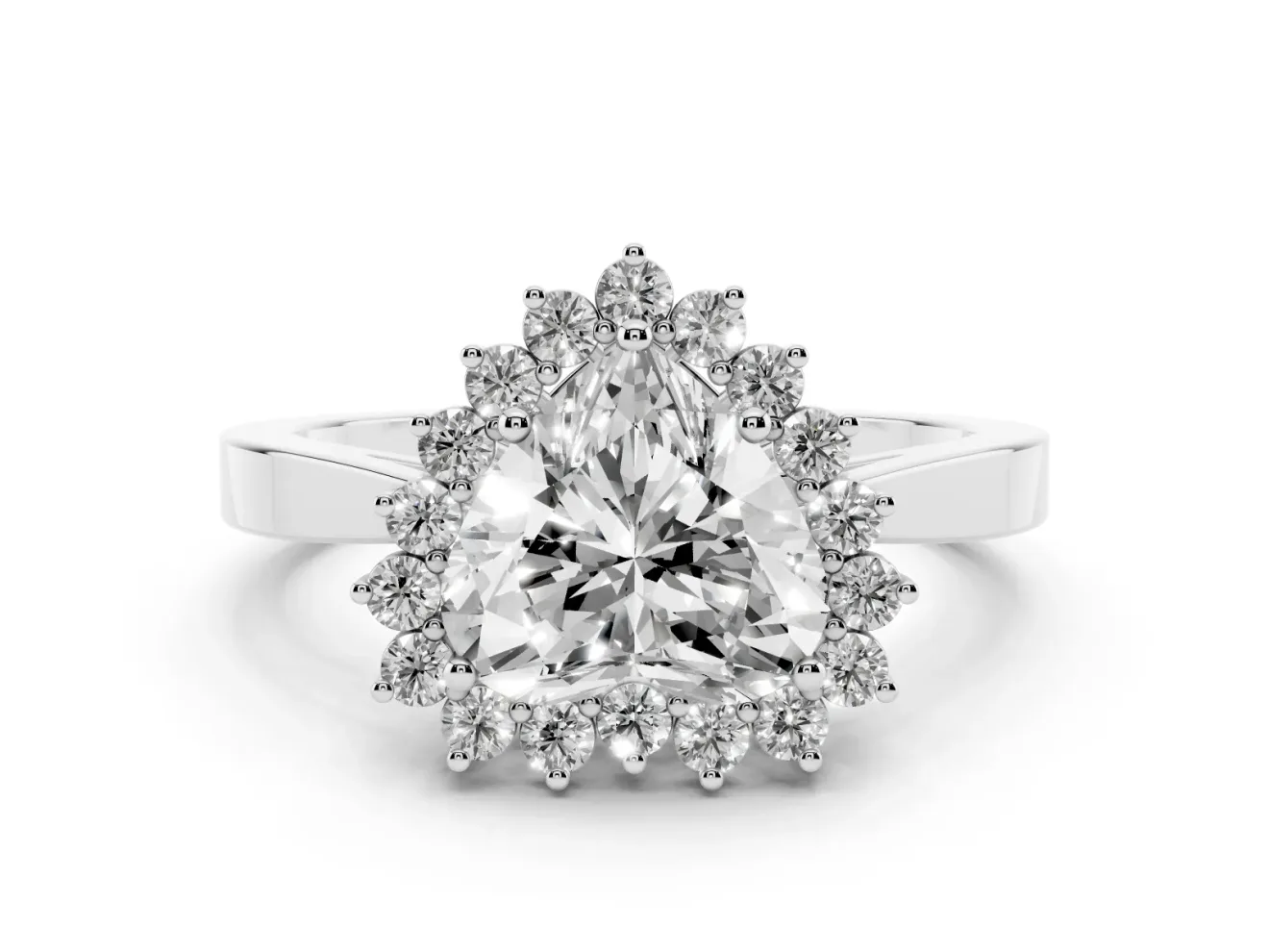 Heart Cut Diamond Halo Ring Set in White gold with Round Halo and Smooth Solitaire Band