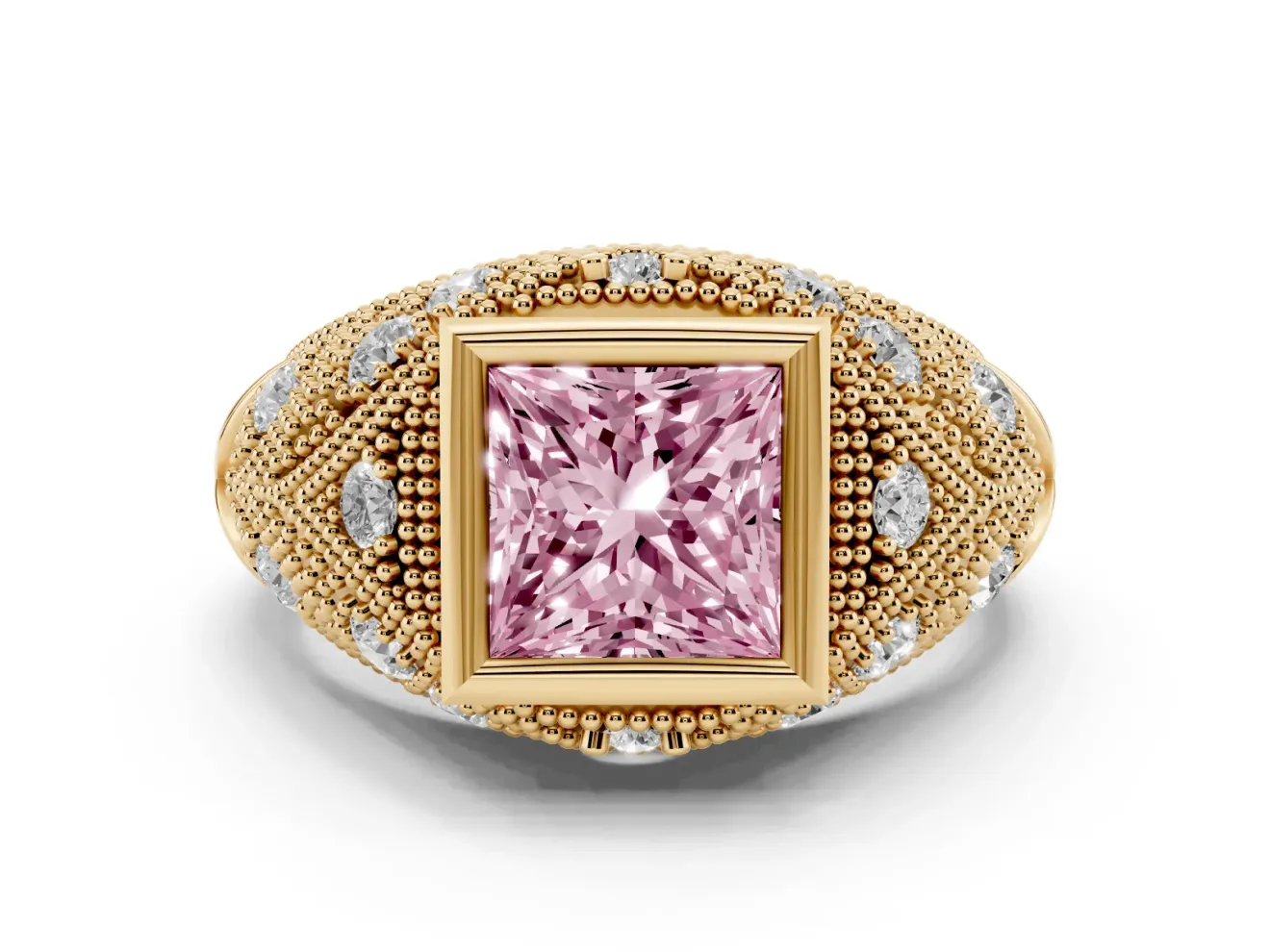 Princess Cut Vintage Bezel Engagement Ring Setting for a Fancy Pink Lab-Grown Diamond | Yellow Gold