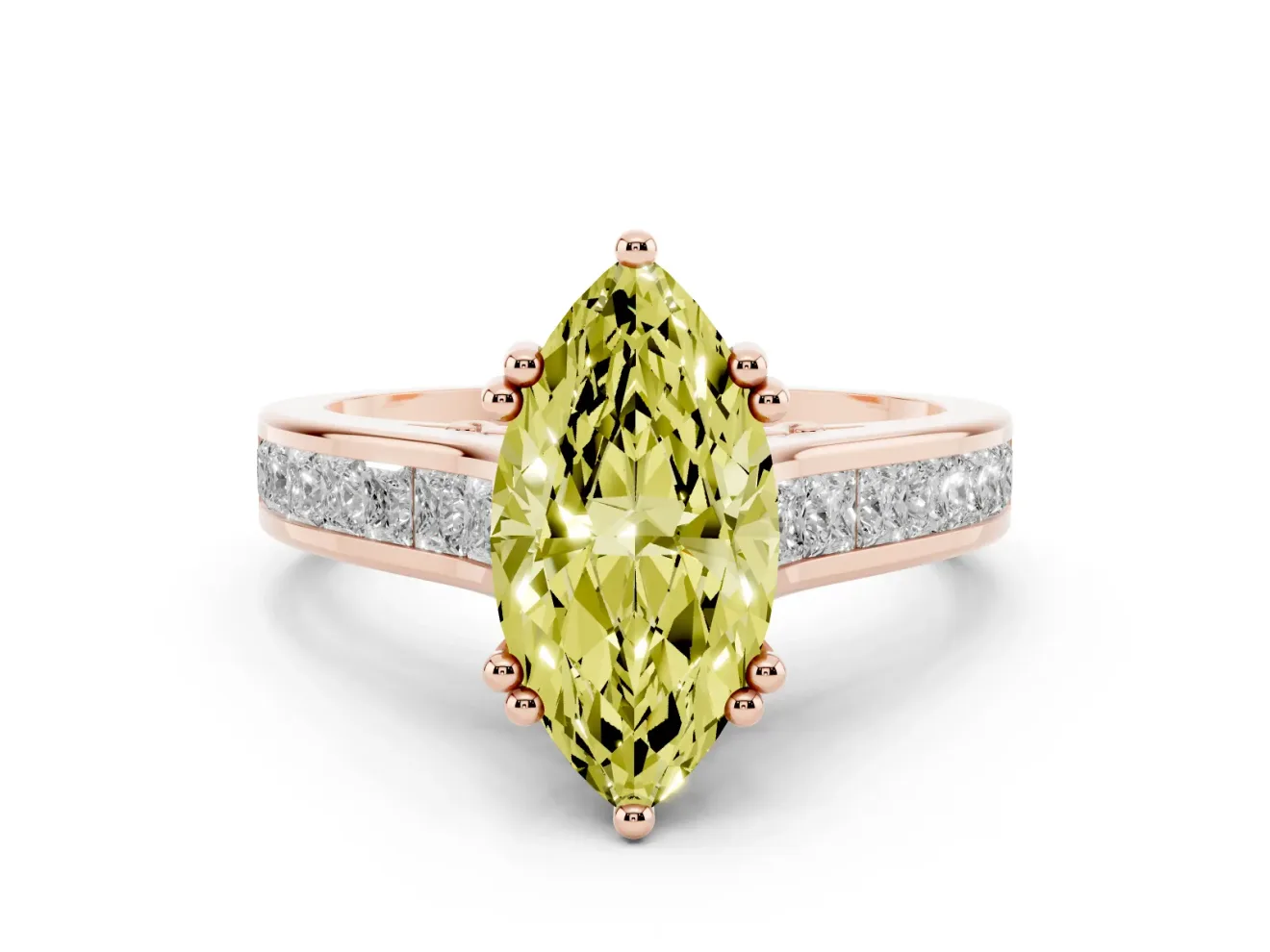 Marquise Channel Engagement Ring Setting for a Fancy Yellow Lab-Grown Diamond | Rose Gold - Design NV-24671