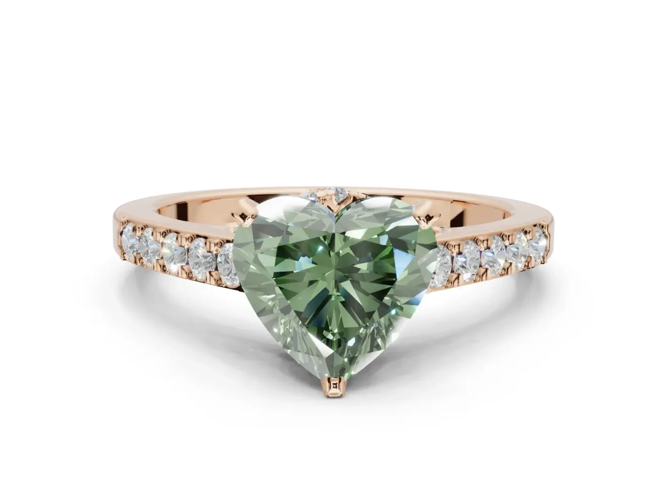 Heart-Shaped Pavé Solitaire Engagement Ring Setting for a Fancy Green Lab-Grown Diamond | Crossover Gallery | Rose Gold
