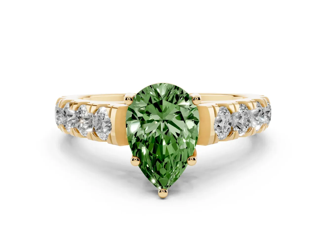 Pear-Shaped Engagement Ring Setting for a Fancy Green Lab-Grown Diamond | Yellow Gold - Design NV-24643