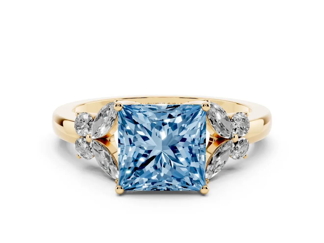 Princess Cut Petal Engagement Ring Setting for a Fancy Blue Lab-Grown Diamond | Yellow Gold