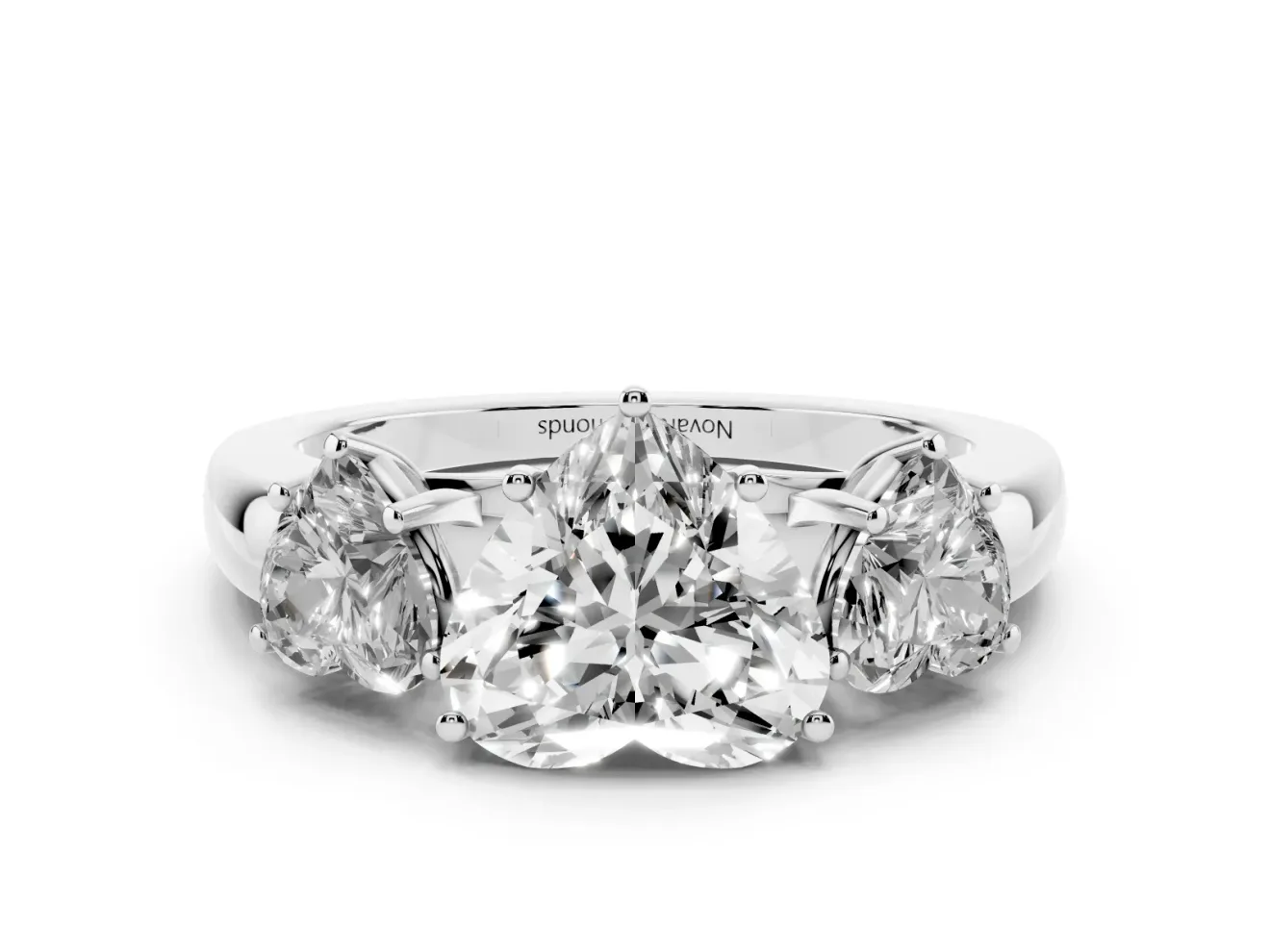 Heart-Shaped Three Stone Engagement Ring Setting | Matching Side Stones | Sterling Silver