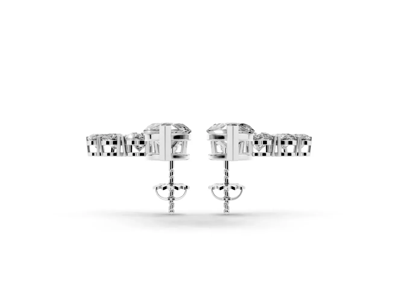 Marquise Lab-Grown Diamond Graduated Ear Climber Earrings | Pear-Shaped Accents | Sterling Silver