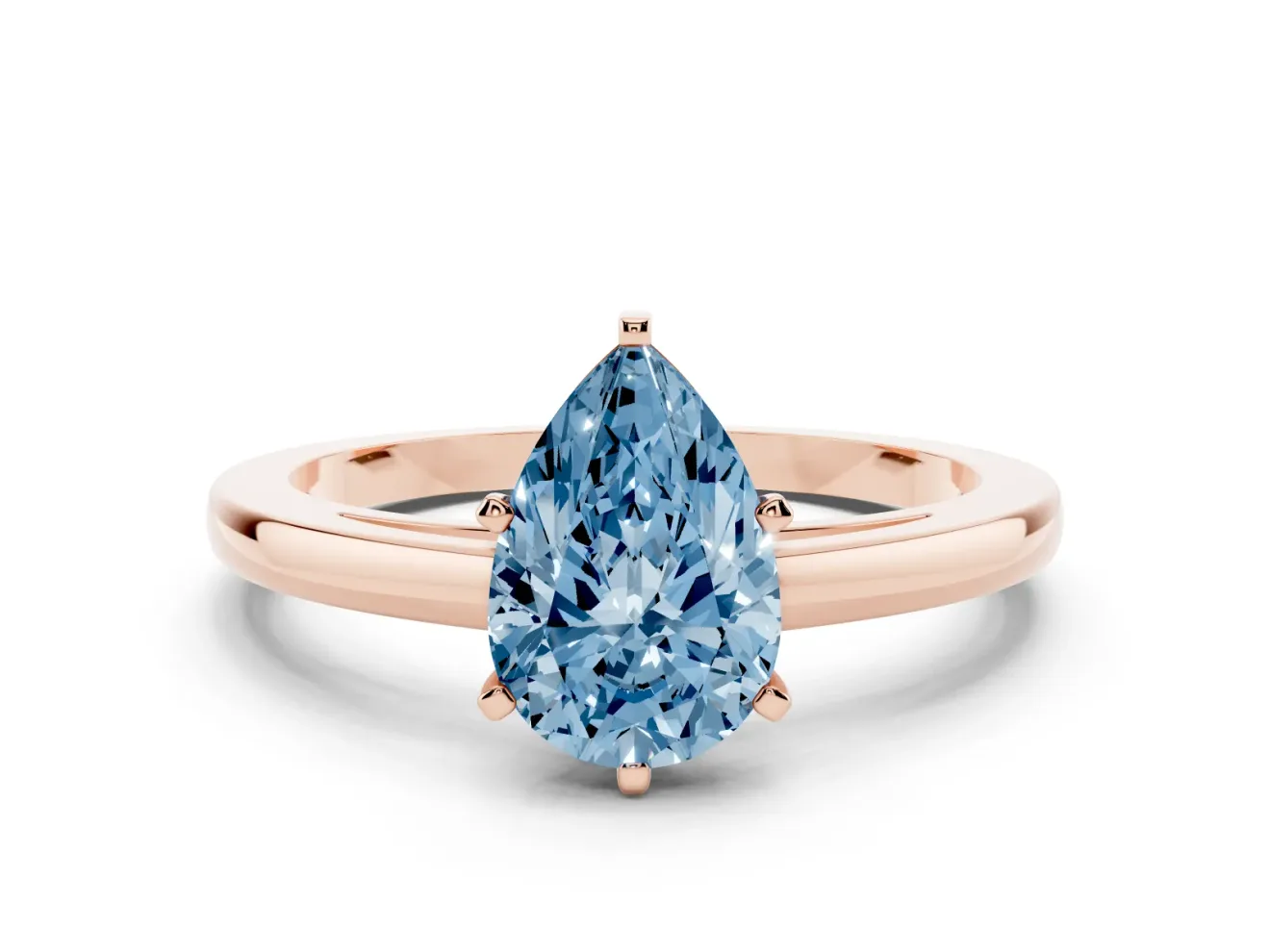 Fancy Blue Pear Cut Diamond Solitaire Engagement Ring Set in Rose gold with Prong Setting on a Classic Band