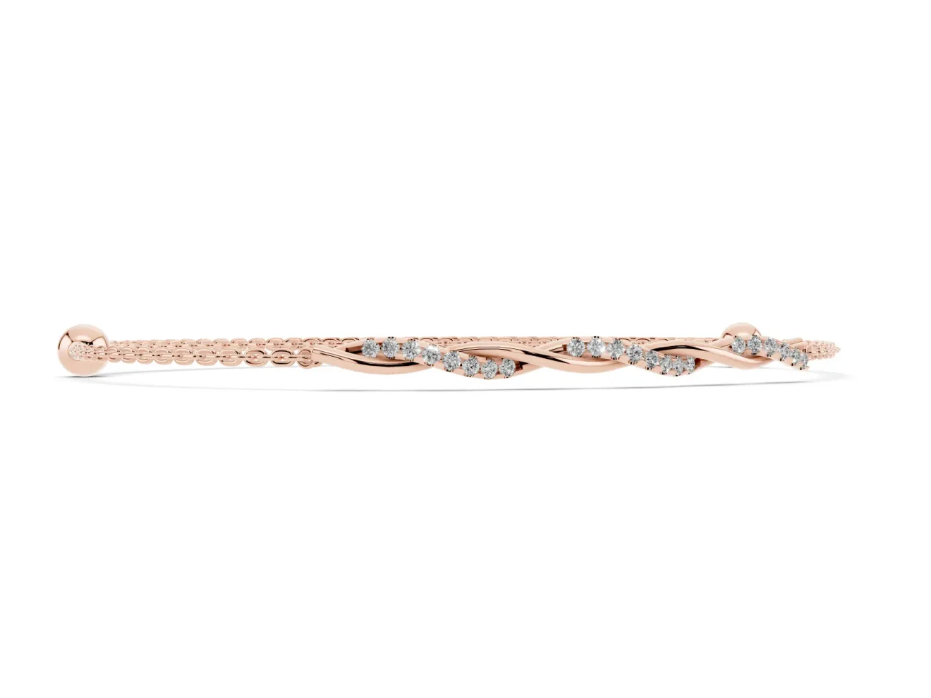 Round Lab-Grown Diamond Twisted Cable Chain Bracelet | Prong-Set Strands | Rose Gold