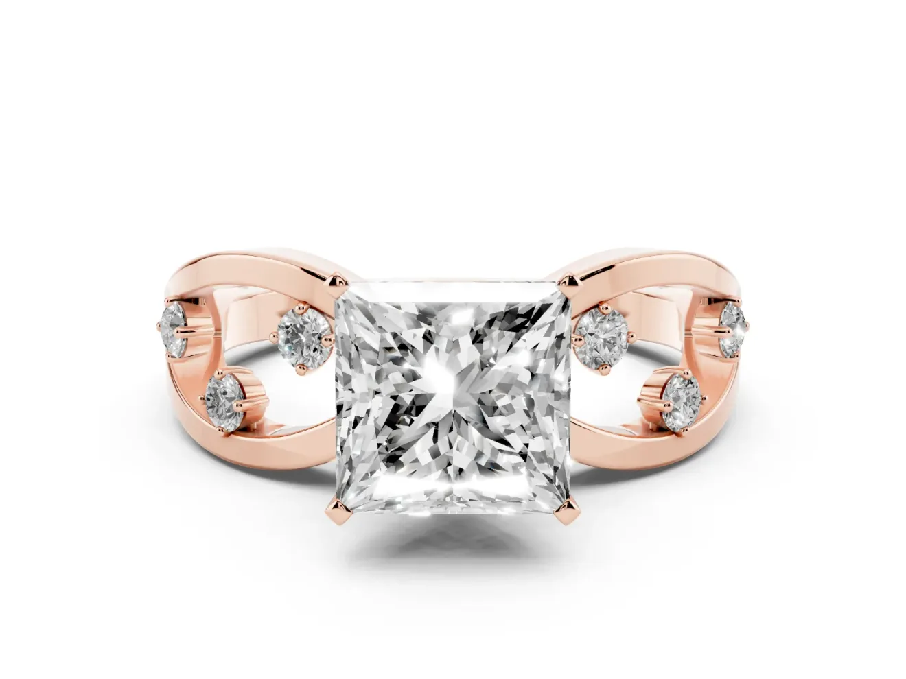 Princess Cut Open Loop Engagement Ring Setting | Scattered Accents | Rose Gold