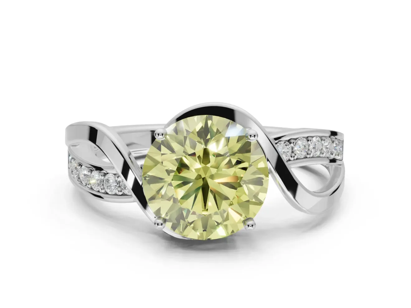 Round Bypass Solitaire Engagement Ring Setting for a Fancy Yellow Lab-Grown Diamond | Pavé and Plain Strands | Platinum